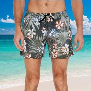 BOSS XXL Piranha khaki black tropical floral swim trunks